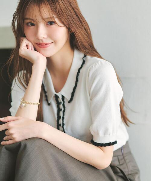 index（インデックス） ニット セーター ミニフリル衿付きポロニット