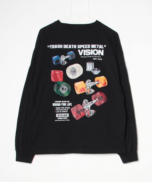 「VISION STREET WEAR」 ワンポイント長袖Tシャツ M ブラック メンズ_画像2