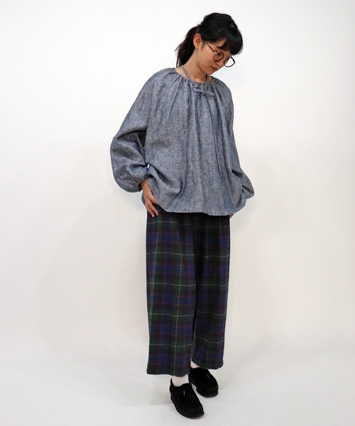 「haupia」 長袖ブラウス MEDIUM ネイビー レディース_画像4
