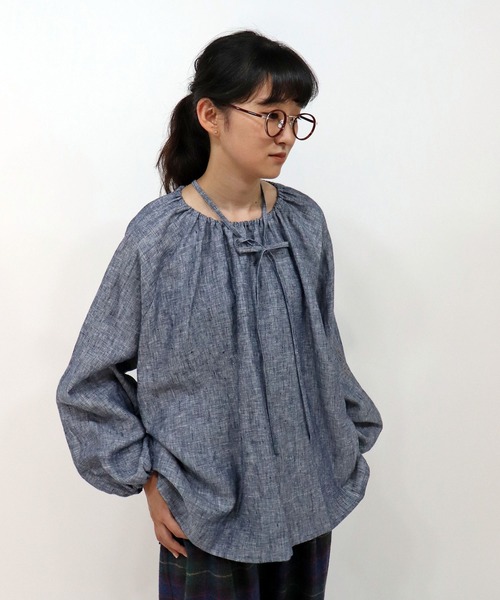 「haupia」 長袖ブラウス MEDIUM ネイビー レディース_画像6