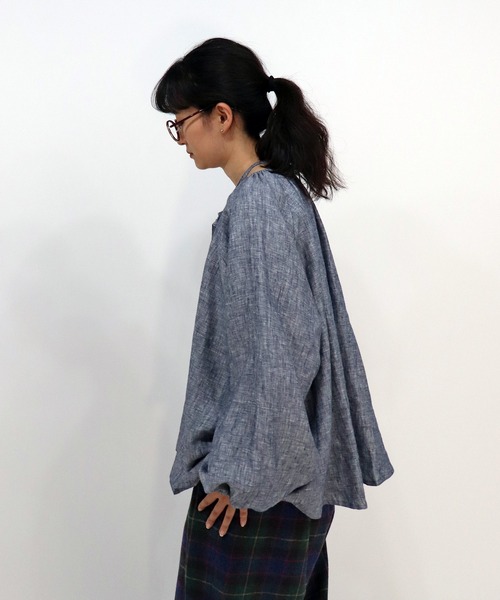 「haupia」 長袖ブラウス MEDIUM ネイビー レディース_画像7