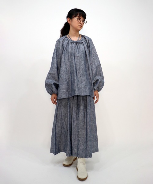 「haupia」 長袖ブラウス MEDIUM ネイビー レディース_画像8