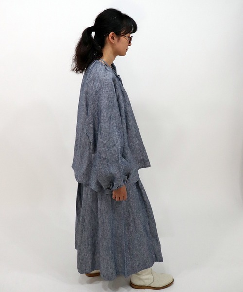 「haupia」 長袖ブラウス MEDIUM ネイビー レディース_画像9