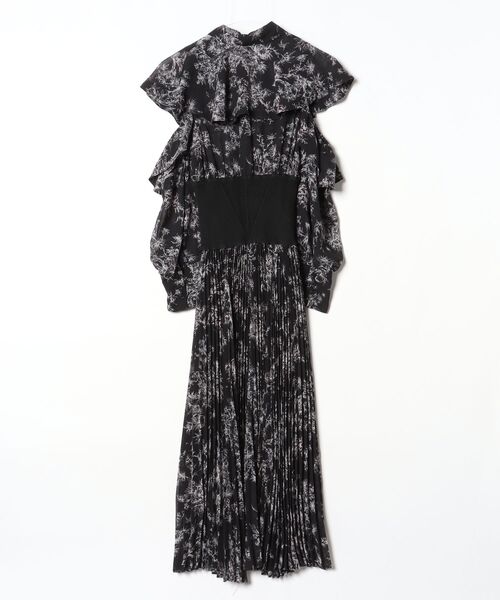 SNIDEL 花柄シフォンワンピース ブラック SNIDEL（スナイデル） 花柄長袖ワンピース - ブラック レディース