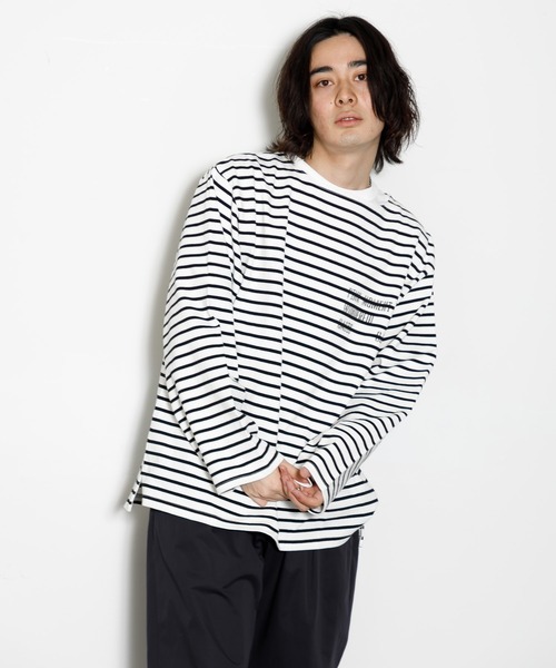 「AMERICAN RAG CIE」 長袖Tシャツ M ホワイト×ブルー メンズ_画像3