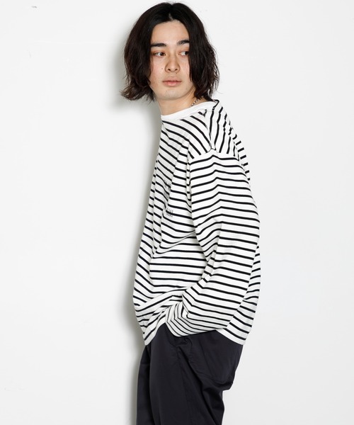 「AMERICAN RAG CIE」 長袖Tシャツ M ホワイト×ブルー メンズ_画像4