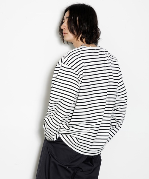 「AMERICAN RAG CIE」 長袖Tシャツ M ホワイト×ブルー メンズ_画像5