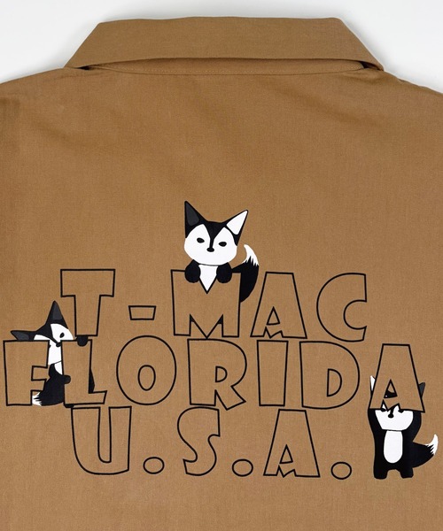 T-MAC OUTING シャツ 半袖 「T-MAC」のぞきキツネ刺繍 綿ツイル 半袖