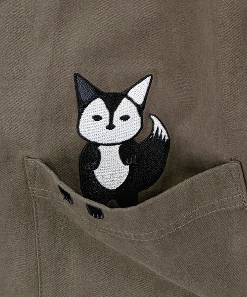 T-MAC OUTING シャツ 半袖 「T-MAC」のぞきキツネ刺繍 綿ツイル 半袖