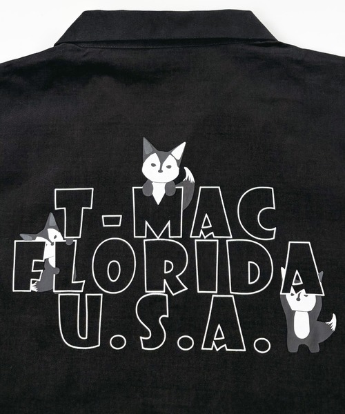 T-MAC OUTING シャツ 半袖 「T-MAC」のぞきキツネ刺繍 綿ツイル 半袖