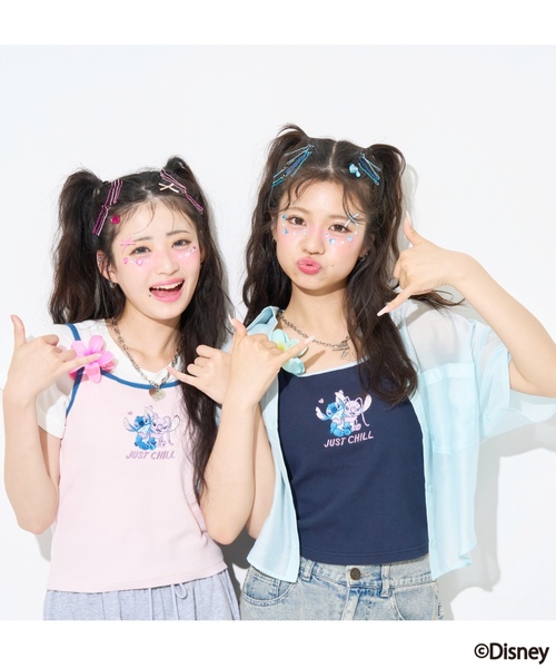 希少未使用★あちゃちゅむ　ナタリーレテ　チュールタンクトップ　刺繍リーフ柄 LOVETOXIC タンクトップ 肌着 「Disney」「スティッチ」/「LTXC