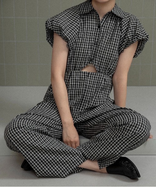 lawgy（ラウジー） オールインワン check mini puff sleeve allinone