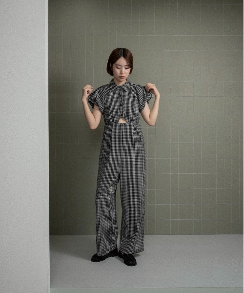 lawgy（ラウジー） オールインワン check mini puff sleeve allinone