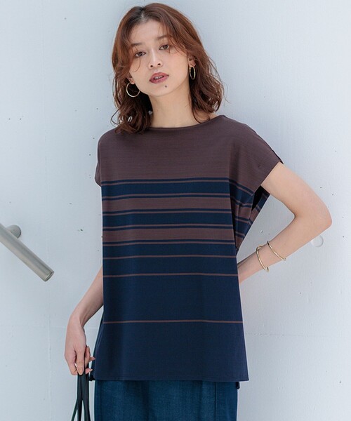 tシャツ 「洗える」ランダムボーダー フレンチスリーブ カットソー レディース