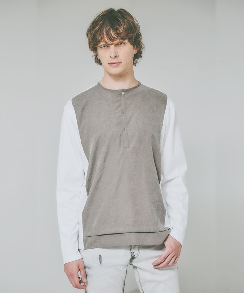【グレージュ】フィブリル ヘンリーネック 長袖Tシャツ 5351 POUR LES HOMMES tシャツ フィブリル ヘンリーネック 長袖Tシャツ