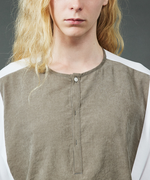 【グレージュ】フィブリル ヘンリーネック 長袖Tシャツ 5351 POUR LES HOMMES tシャツ フィブリル ヘンリーネック 長袖Tシャツ