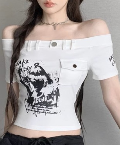 tシャツ 「.KOM/ドットケーオーエム」ZIP付き2WAYオフショルダー「Y」「CN」 レディース メンズ KOM tシャツ 「.KOM/ドットケーオーエム」ZIP付き2WAYオフ