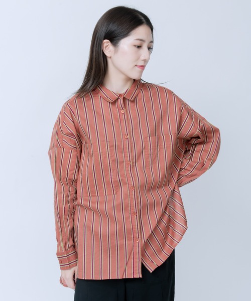 LOSUCA ブラウス シャツ ストライプ柄キャンブリックボイル