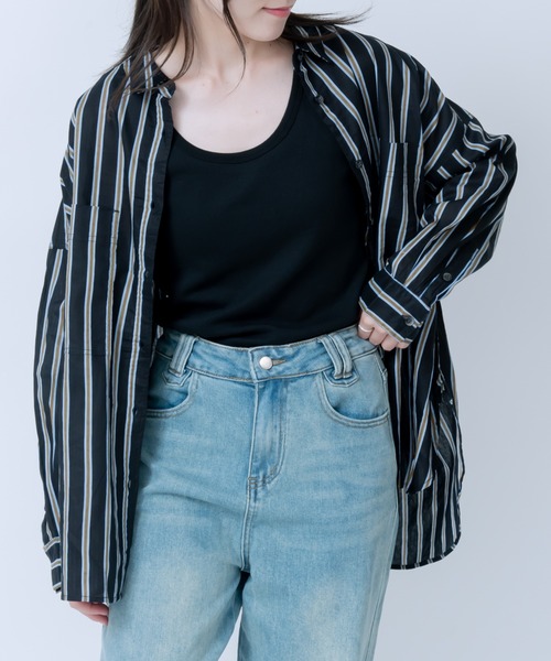 LOSUCA ブラウス シャツ ストライプ柄キャンブリックボイル