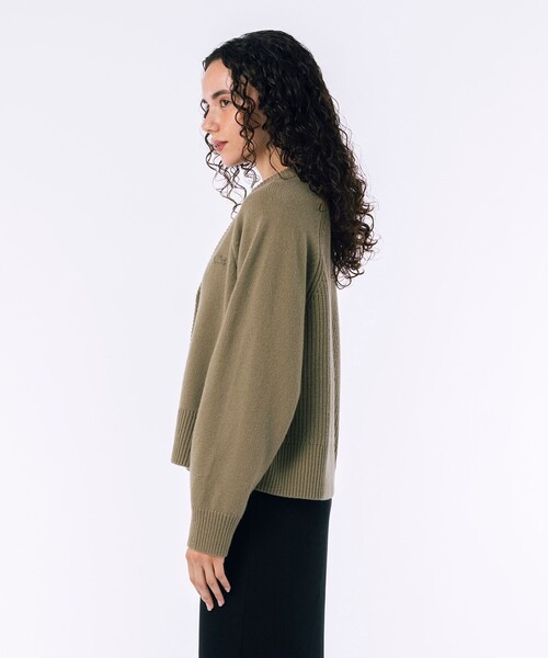 LACOSTE カーディガン 編地切り替えウールニット クロップド丈