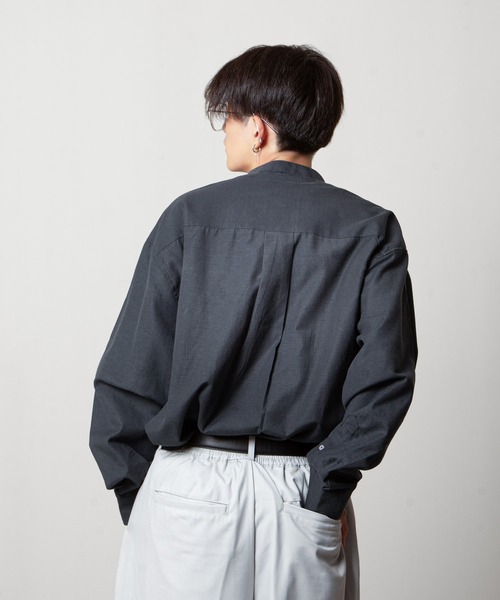 WAAC 黒ジップアップシャツ サイズ1 ZIP FIVE シャツ 「ZIP FIVE」 CVCオックス 長袖 バンドカラー