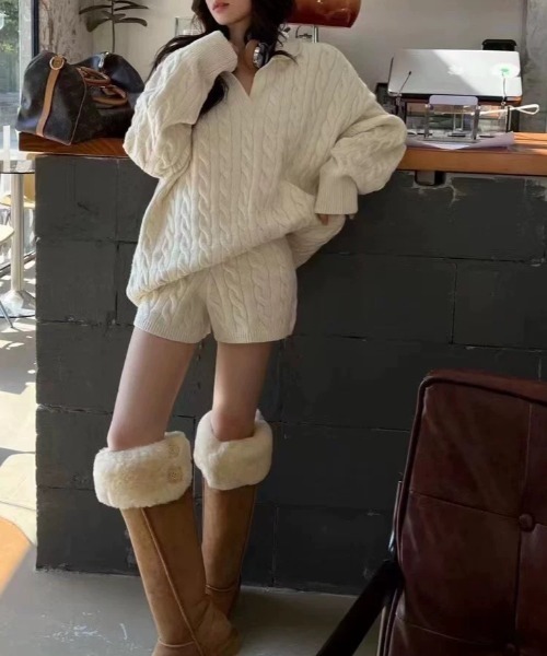 ジェラートピケ 21AWケーブル編みニットセットアップ セーター ショートパンツ gelato pique - ジェラートピケ 21AWケーブル編みニットセットアップ