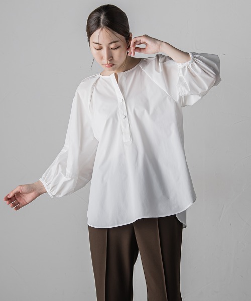 ブラウス シャツ ボリューム袖タフタブラウス「洗濯機で洗える/セットアップ対応」 レディース