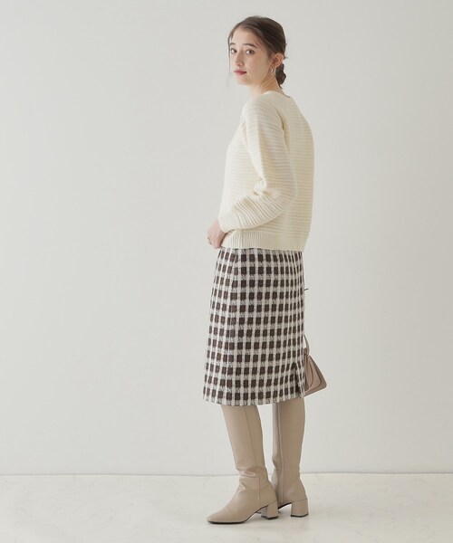 GUCCI チェック柄 ツィードひざ丈スカート Couture Brooch（クチュール ブローチ） スカート 「オトナ女子の