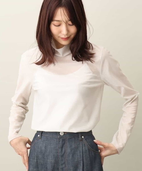 tシャツ キラキラシアーハイネックカットソー/洗える レディース