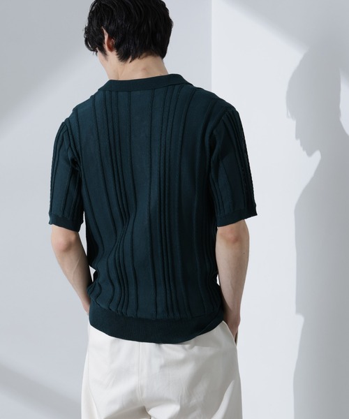 【NAVY】ストライプ ニット ポロシャツ ART GALLERY アートギャラリー “TONY” ストライプ ニットポロシャツ