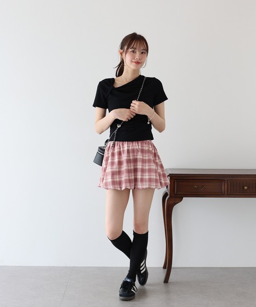 MARS 花柄チェック バルーンミニスカート minsobi スカート チェック柄 バルーン ミニスカート
