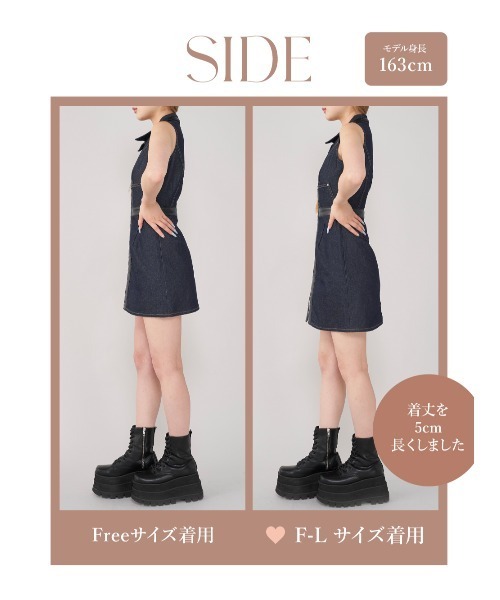 Darichiレザーコンビノースリデニムミニワンピース Darich ワンピース レザーコンビノースリデニムミニワンピース
