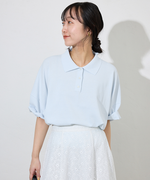 SLOBE iENA ライトブルー セーター 長袖 SLOBE IENA ニット セーター 「接触冷感/UV機能」FROSTY COTTON