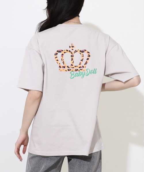 BABYDOLL tシャツ 「綿100％」 親子お揃い ヒョウ柄貼付ロゴT