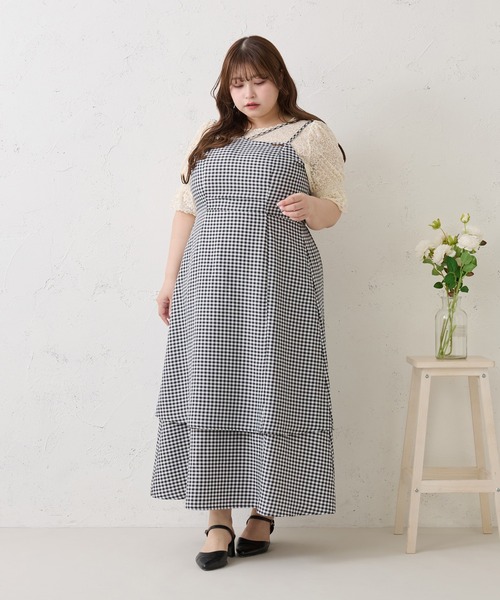 Louiosy ワンピース 「大きいサイズ」プレート付きティアード