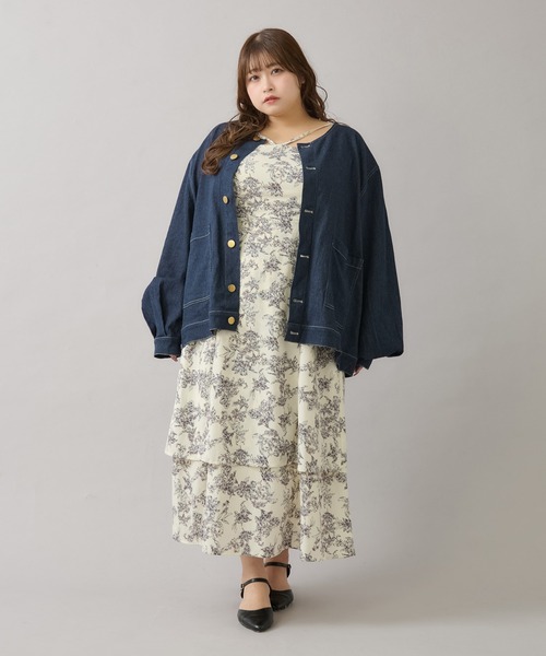 ルオシー louiosy レースティアードパフスリーブワンピ LL Louiosy ワンピース 「大きいサイズ」レースティアード