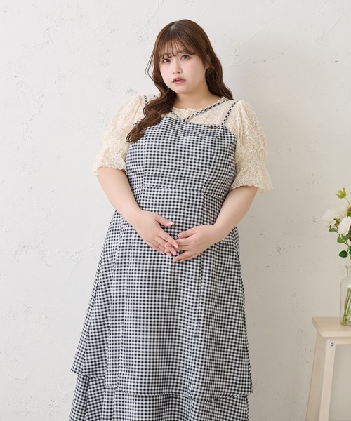 Louiosy ワンピース 「大きいサイズ」プレート付きティアード