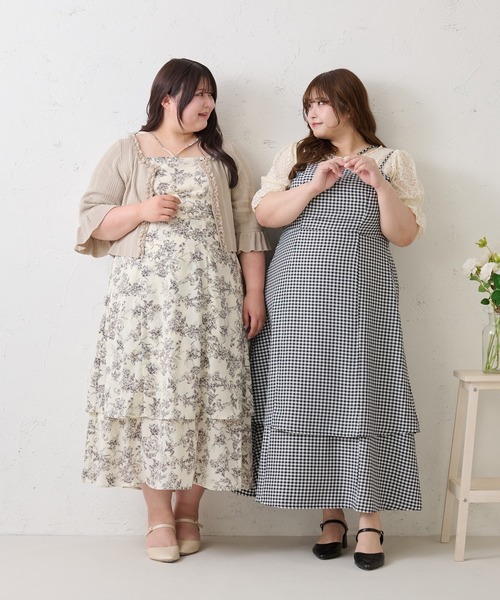 Louiosy ワンピース 「大きいサイズ」プレート付きティアード