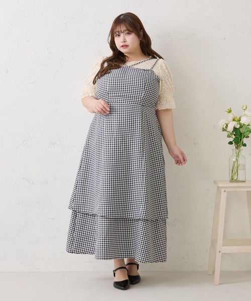 Louiosy ワンピース 「大きいサイズ」プレート付きティアード