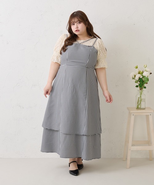 louiosy ルオシー LL キャミソールフレアワンピース Louiosy ワンピース 「大きいサイズ」プレート付きティアード