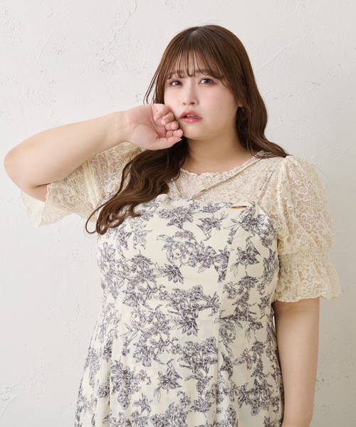 louiosy ルオシー　プレート付きティアードキャミワンピース　花柄　4L Louiosy ワンピース 「大きいサイズ」プレート付きティアード