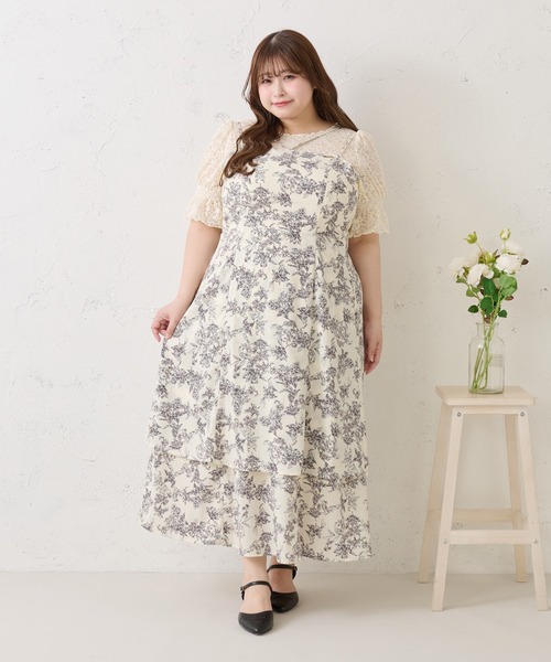 louiosy ルオシー　プレート付きティアードキャミワンピース　花柄　4L Louiosy ワンピース 「大きいサイズ」プレート付きティアード