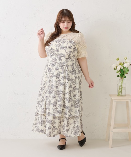 Louiosy ワンピース 「大きいサイズ」プレート付きティアード