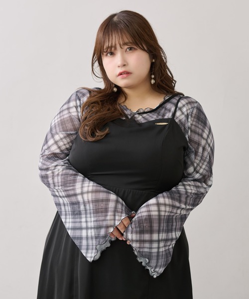 Louiosy ワンピース 「大きいサイズ」プレート付きティアード