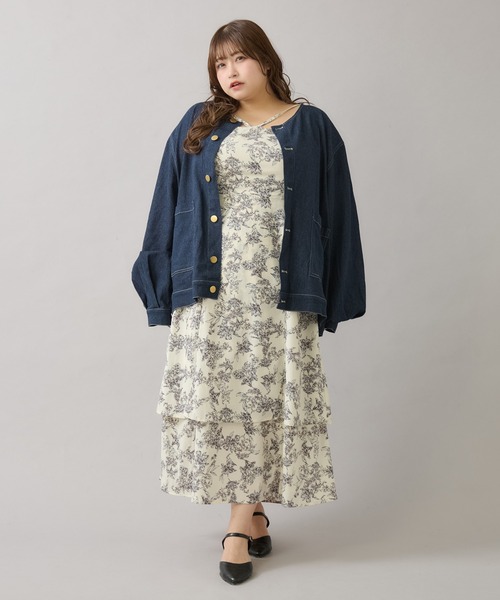 louiosy ルオシー　プレート付きティアードキャミワンピース　花柄　4L Louiosy ワンピース 「大きいサイズ」プレート付きティアード