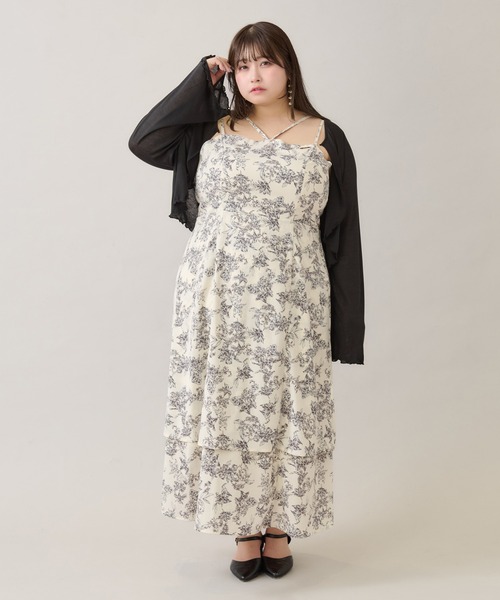 louiosy ルオシー　プレート付きティアードキャミワンピース　花柄　4L louiosy ルオシー プレート付きティアードキャミワンピース 花柄