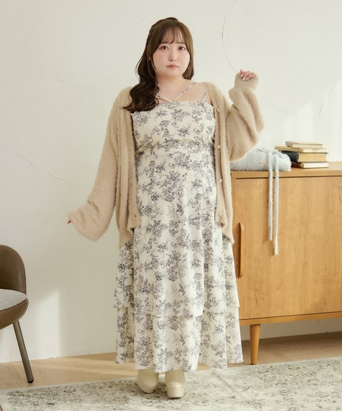louiosy ルオシー　プレート付きティアードキャミワンピース　花柄　4L louiosy ルオシー プレート付きティアードキャミワンピース 花柄