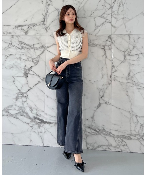 SNIDEL ストレッチフレアデニムパンツ GRY 0サイズ Sustainableストレッチフレアデニムパンツ（デニムパンツ