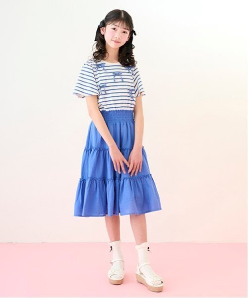 mezzo piano Junior ワンピース リボン＆ティアードドッキング