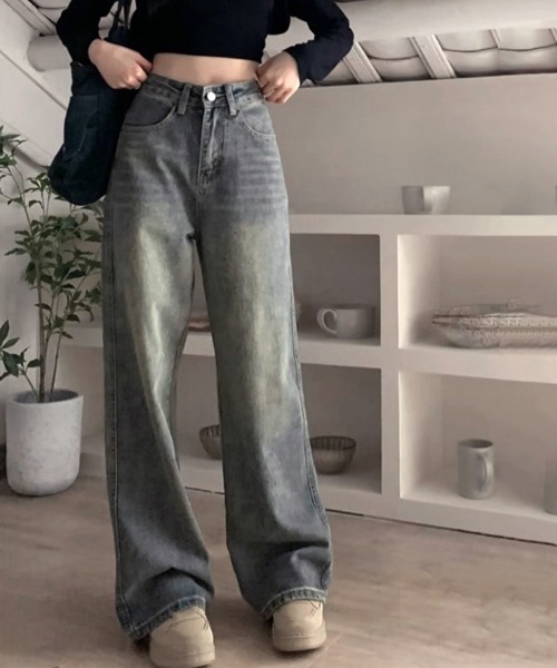 [Miniministore] обработка Denim брюки M голубой женский 